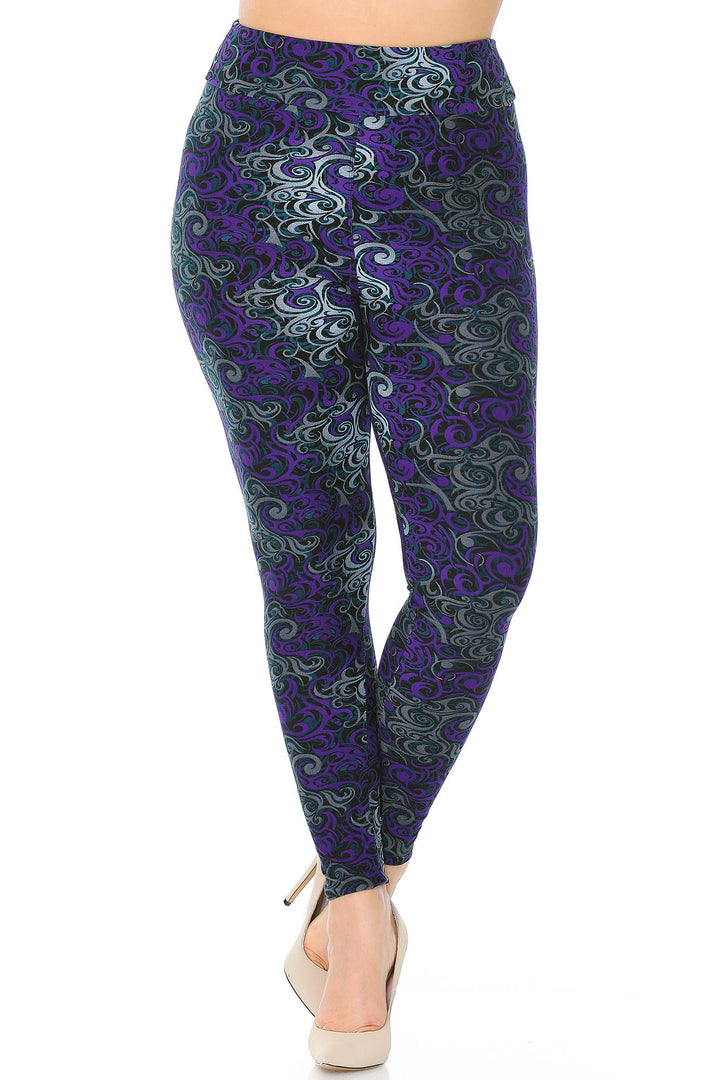 Buttery Smooth Purple Twisted Swirl High Waisted Plus Size Leggings