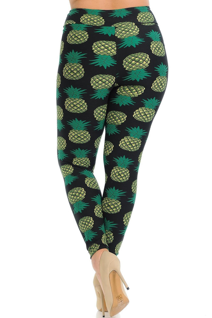 Buttery Smooth Green Pineapple High Waisted Plus Size Leggings - EEVEE
