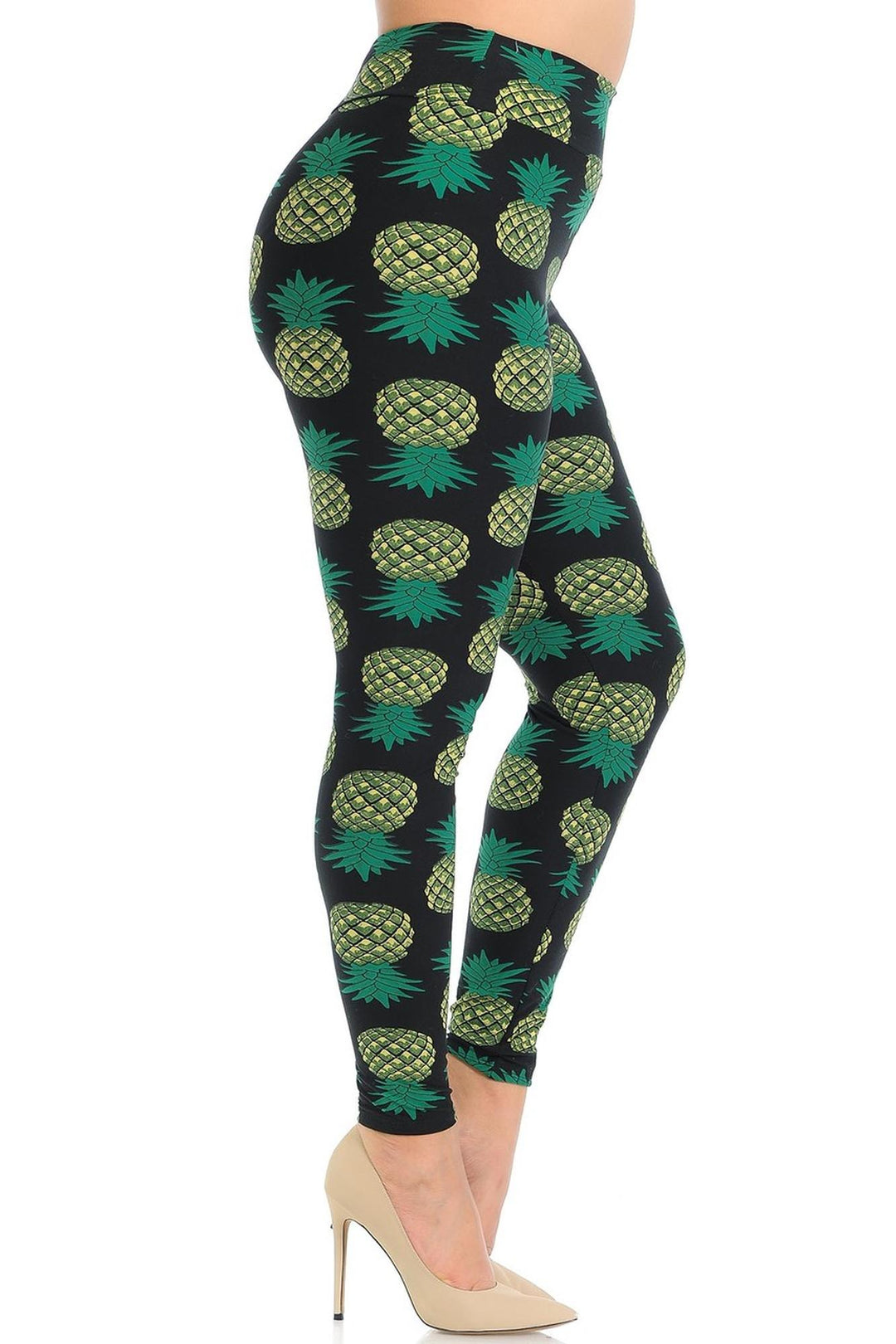 Buttery Smooth Green Pineapple High Waisted Plus Size Leggings - EEVEE