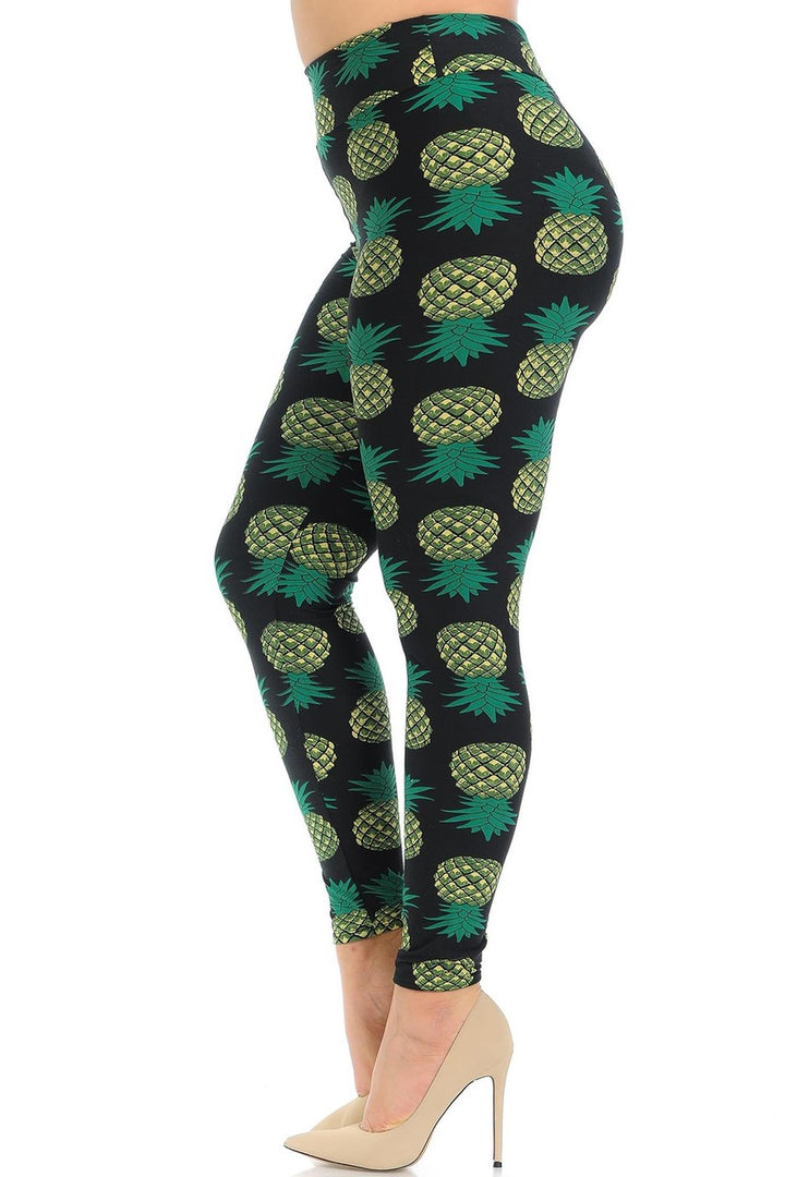 Buttery Smooth Green Pineapple High Waisted Plus Size Leggings - EEVEE