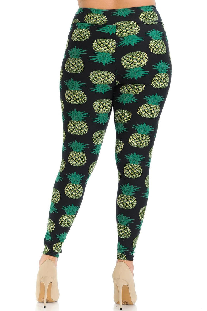 Buttery Smooth Green Pineapple High Waisted Plus Size Leggings - EEVEE