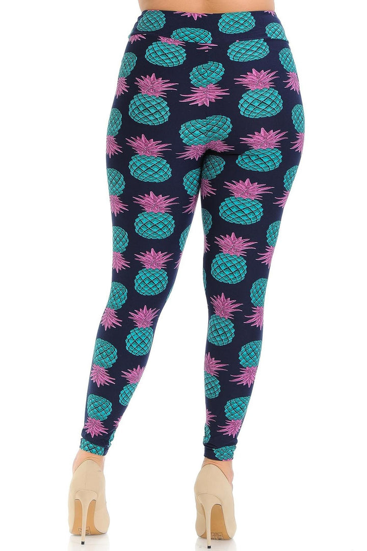 Buttery Smooth Teal Pineapple High Waisted Plus Size Leggings - EEVEE