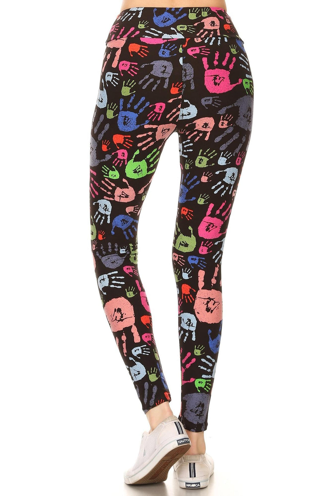 Buttery Smooth Colorful Hand Print High Waist Plus Size Leggings