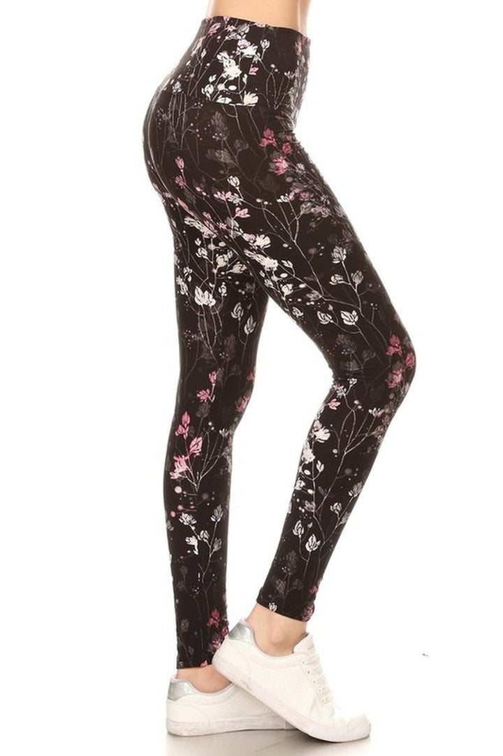 Buttery Smooth Dainty Floral Blossom High Waist Leggings - 5 Inch Waist