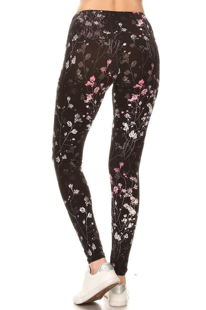 Buttery Smooth Dainty Floral Blossom High Waist Leggings - 5 Inch Waist