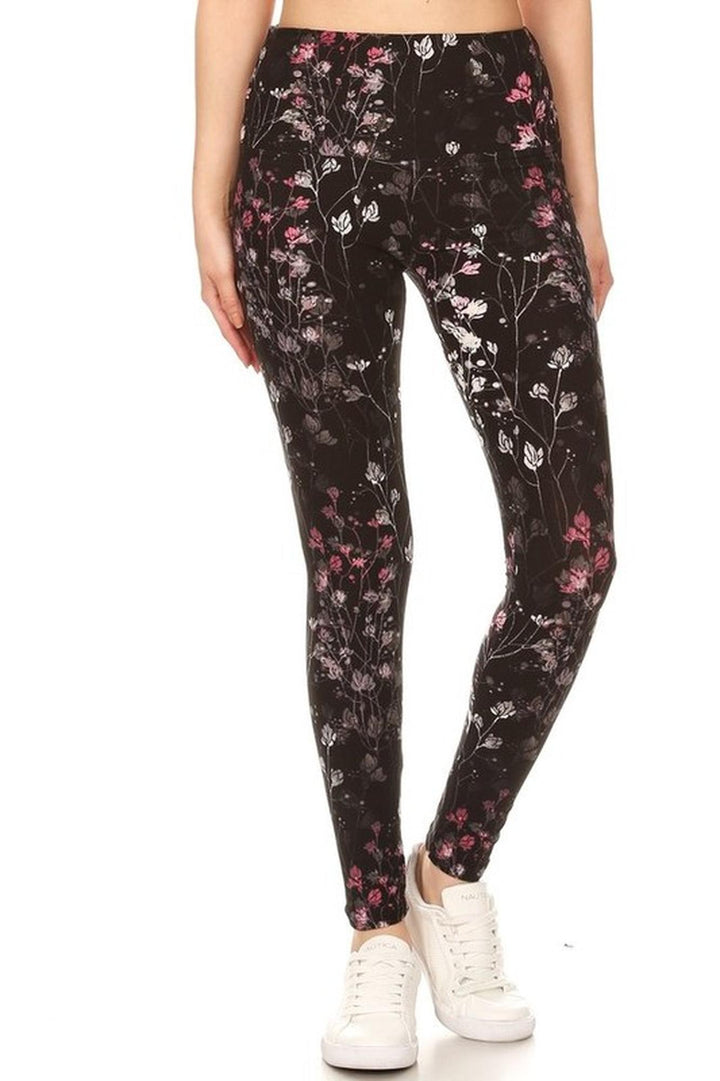 Buttery Smooth Dainty Floral Blossom High Waist Leggings - 5 Inch Waist