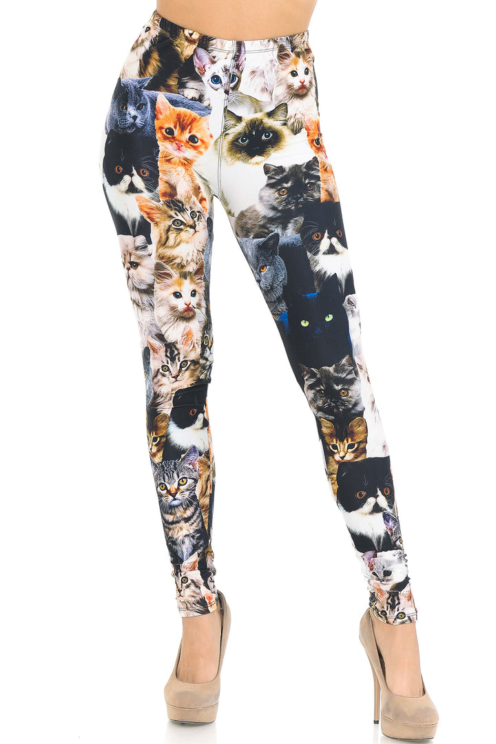 Creamy Soft Cat Collage Extra Small Leggings - USA Fashion