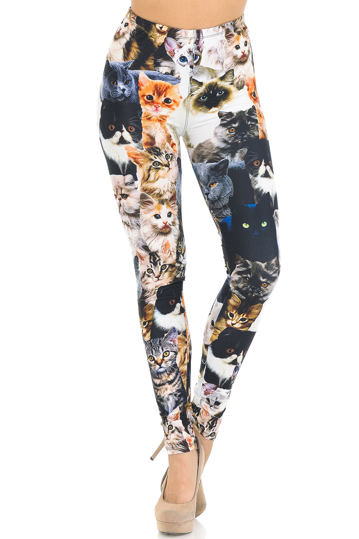 Creamy Soft Cat Collage Extra Small Leggings - USA Fashion