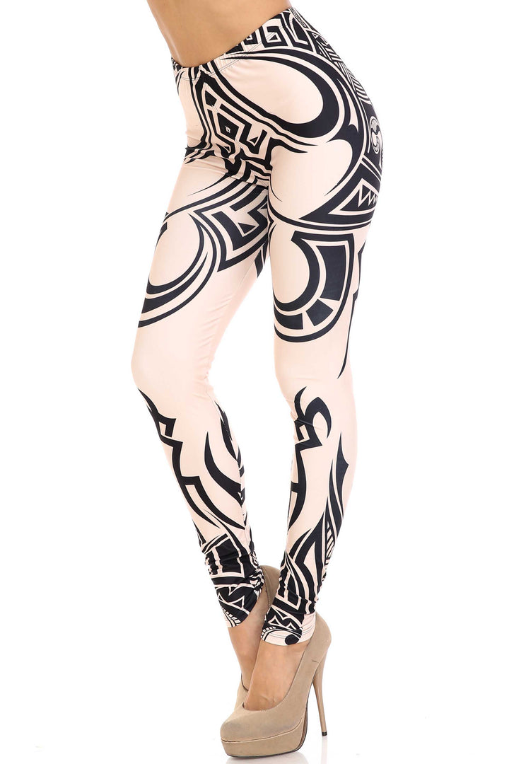 Creamy Soft Celestial Tribal Leggings - USA Fashion (One Size Regular,Beige)