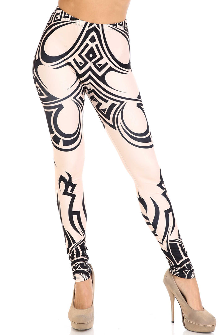 Creamy Soft Celestial Tribal Leggings - USA Fashion (One Size Regular,Beige)