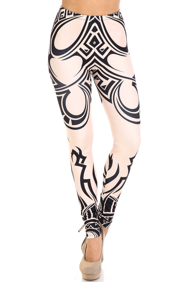 Creamy Soft Celestial Tribal Leggings - USA Fashion (One Size Regular,Beige)