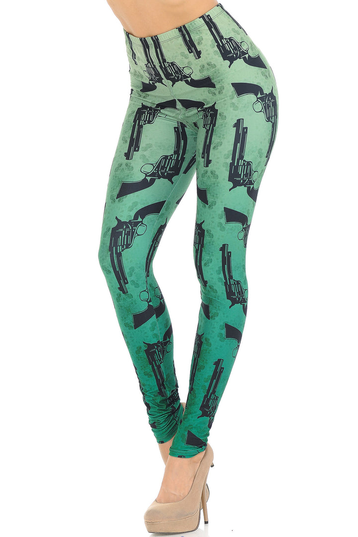 Creamy Soft Ombre Green Guns Extra Small Leggings - USA Fashion
