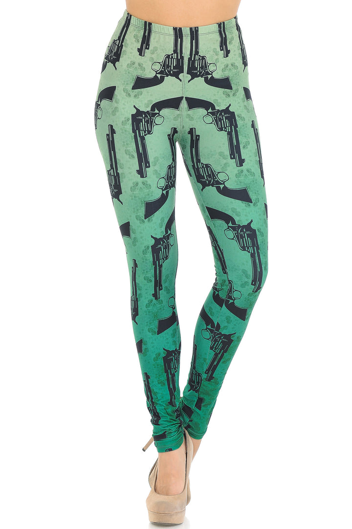 Creamy Soft Ombre Green Guns Extra Small Leggings - USA Fashion