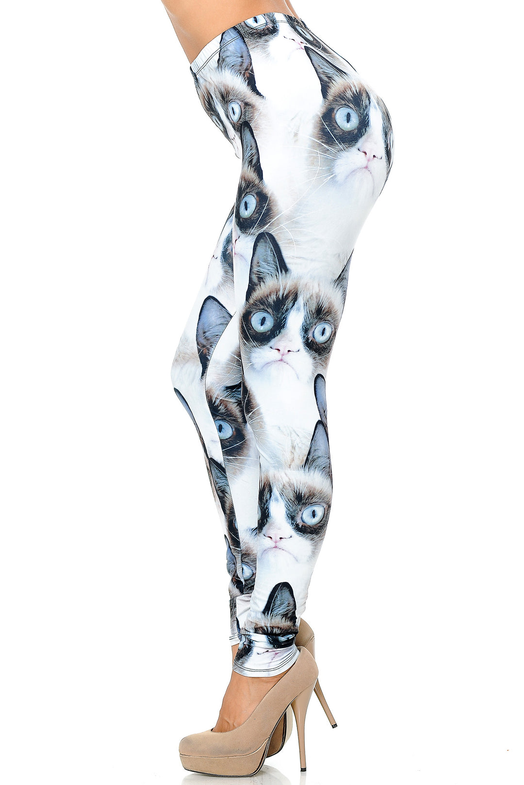 Creamy Soft Grumpy Cat Leggings - USA Fashion (One Size Regular,White)