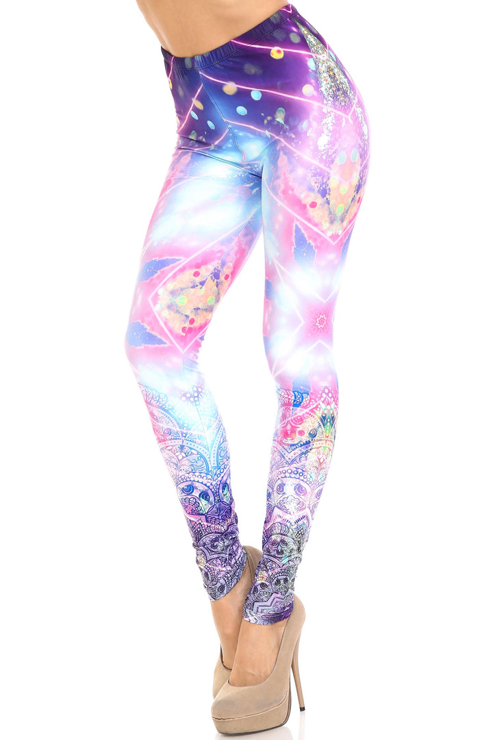 Creamy Soft Purple Mandala Lights Leggings - By USA Fashion