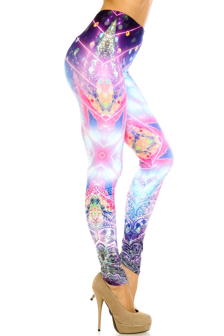 Creamy Soft Purple Mandala Lights Leggings - By USA Fashion