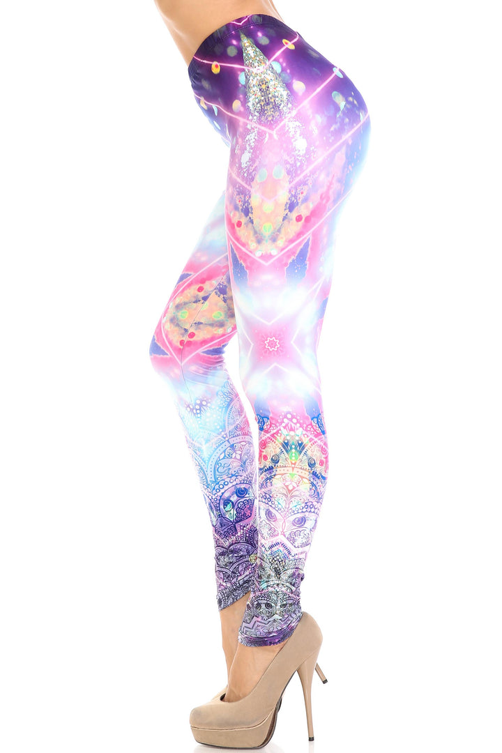 Creamy Soft Purple Mandala Lights Leggings - By USA Fashion