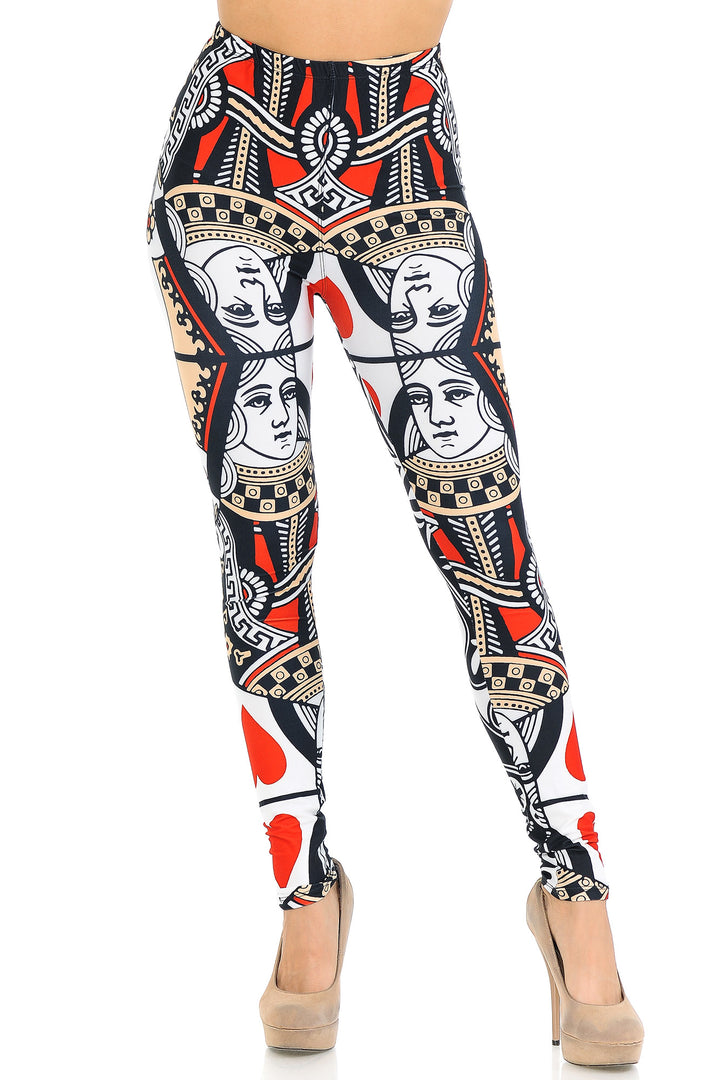 Creamy Soft Queen of Hearts Leggings - USA Fashion (One Size Regular,Multi Color Bold)