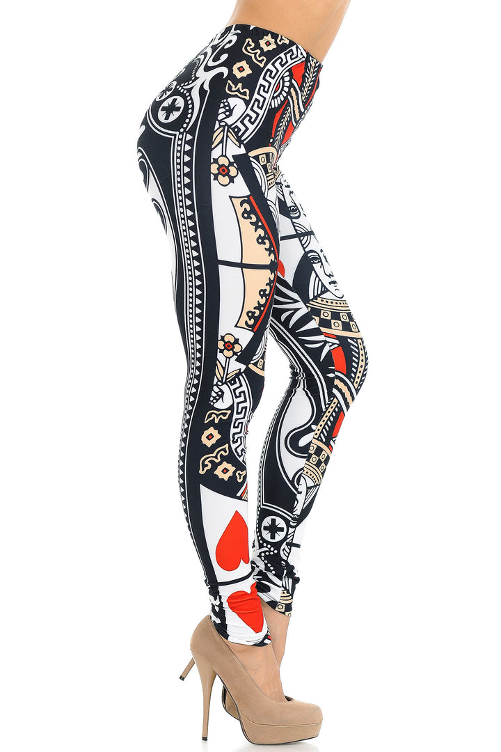 Creamy Soft Queen of Hearts Leggings - USA Fashion (One Size Regular,Multi Color Bold)