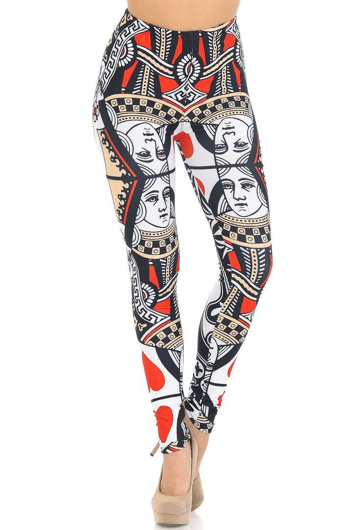 Creamy Soft Queen of Hearts Leggings - USA Fashion (One Size Regular,Multi Color Bold)