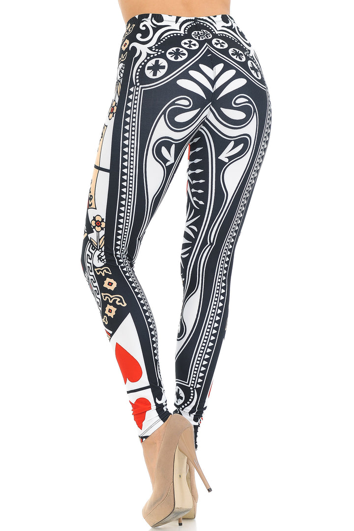 Creamy Soft Queen of Hearts Leggings - USA Fashion (One Size Regular,Multi Color Bold)