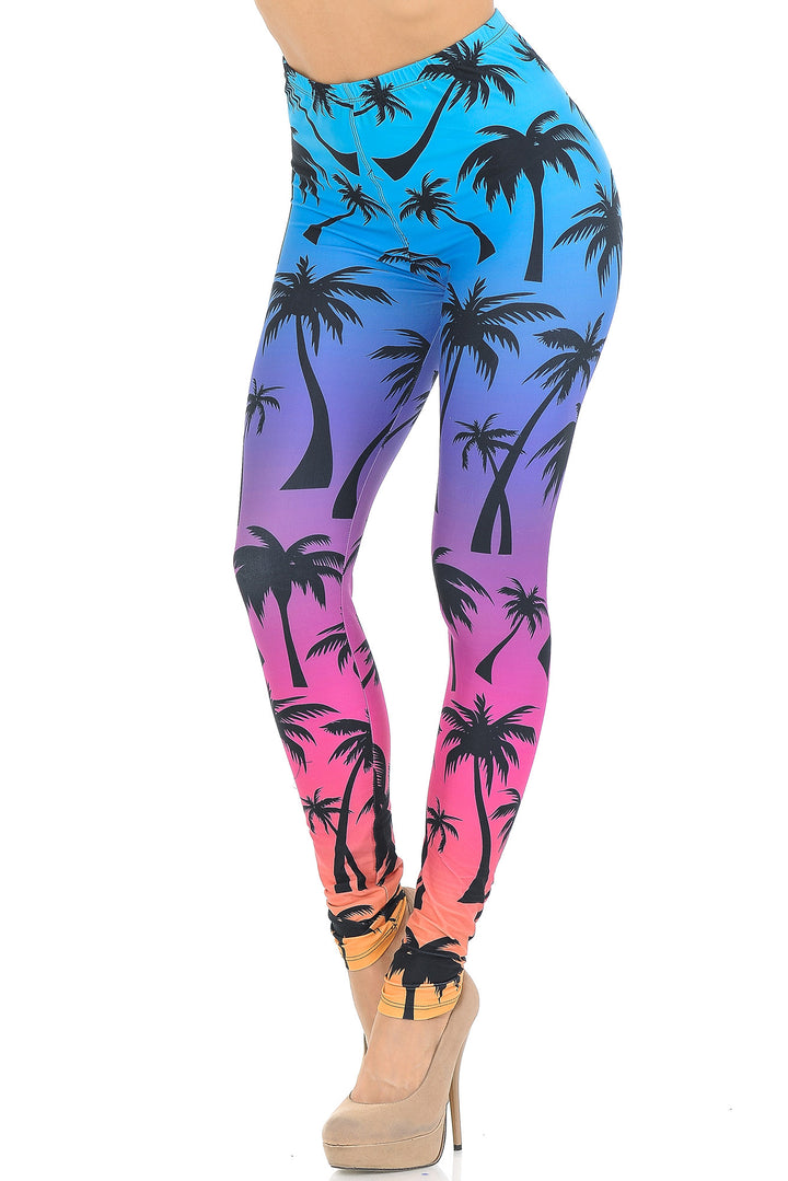 Creamy Soft Ombre Palm Tree Extra Small Leggings - USA Fashion