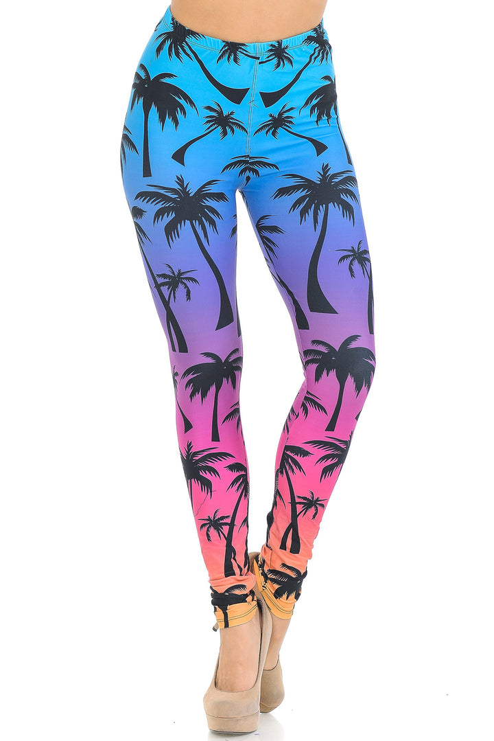 Creamy Soft Ombre Palm Tree Extra Small Leggings - USA Fashion