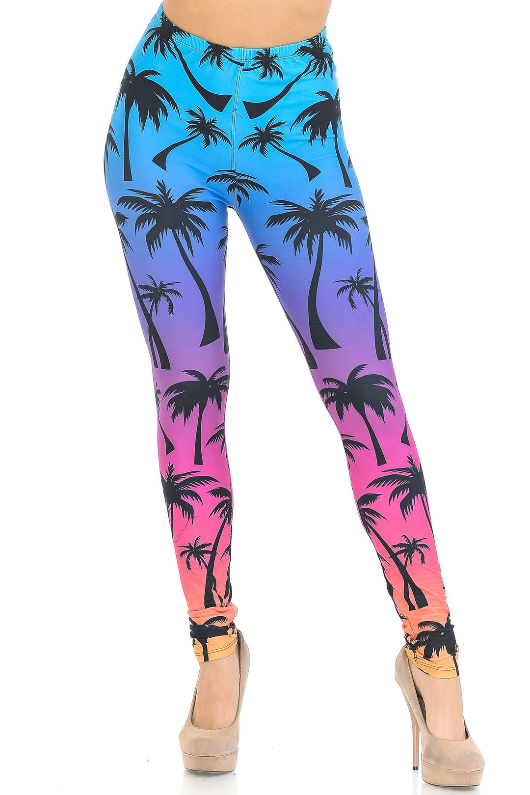 Creamy Soft Ombre Palm Tree Extra Small Leggings - USA Fashion