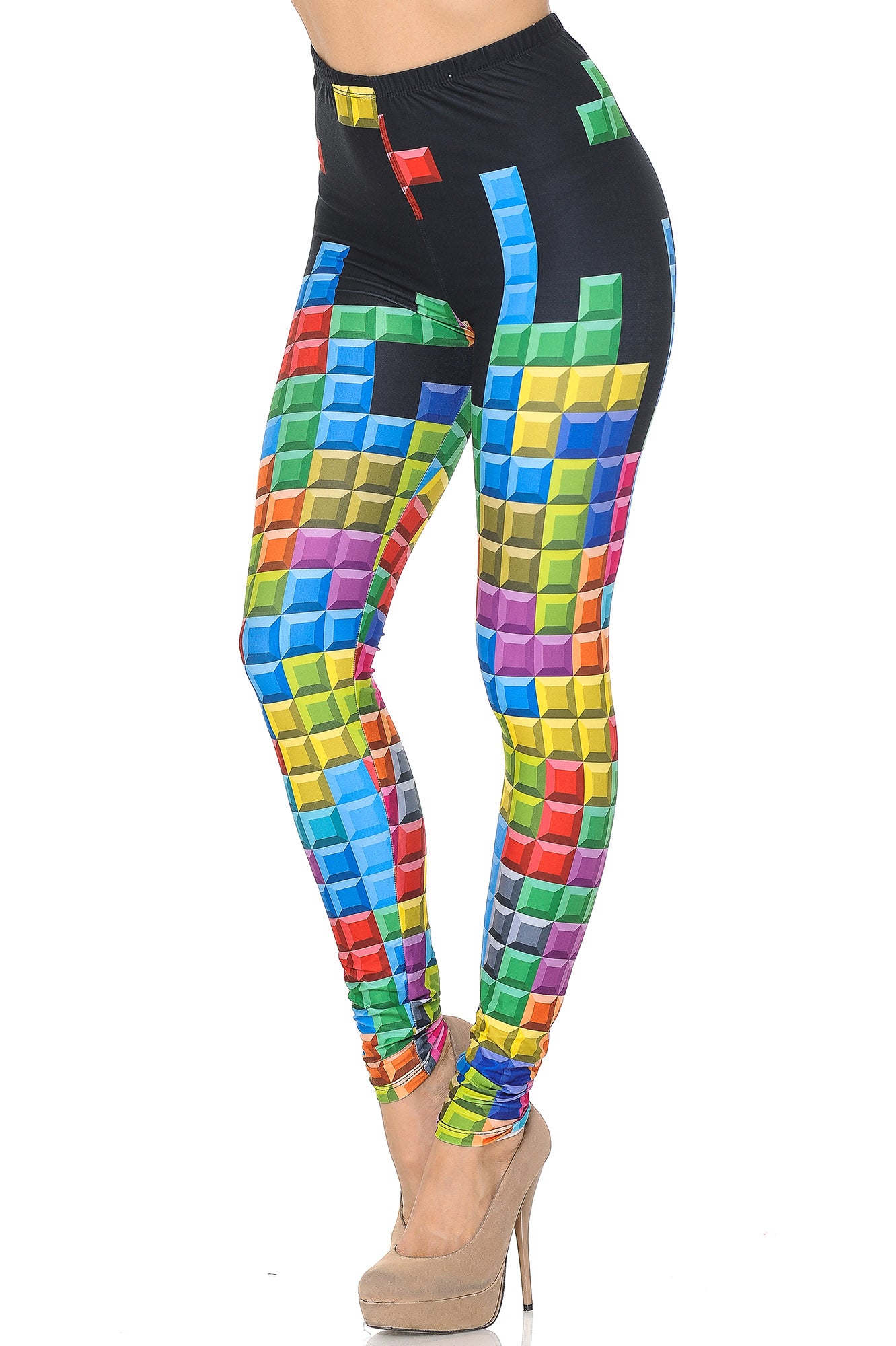 Creamy Soft Tetris Leggings - USA Fashion (One Size Regular,Multi Color Bold)
