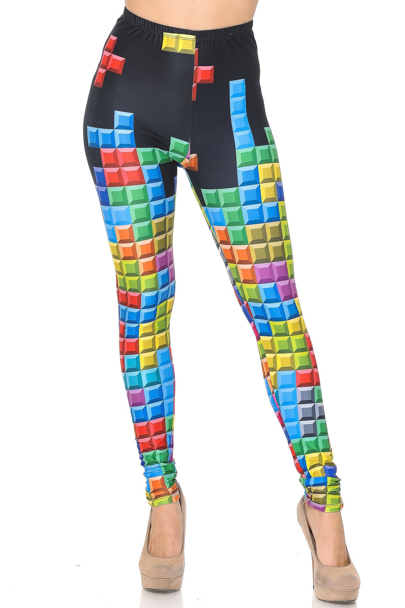 Creamy Soft Tetris Leggings - USA Fashion (One Size Regular,Multi Color Bold)