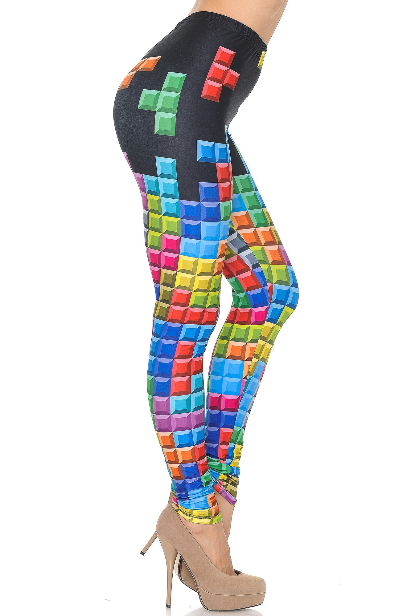 Creamy Soft Tetris Leggings - USA Fashion (One Size Regular,Multi Color Bold)