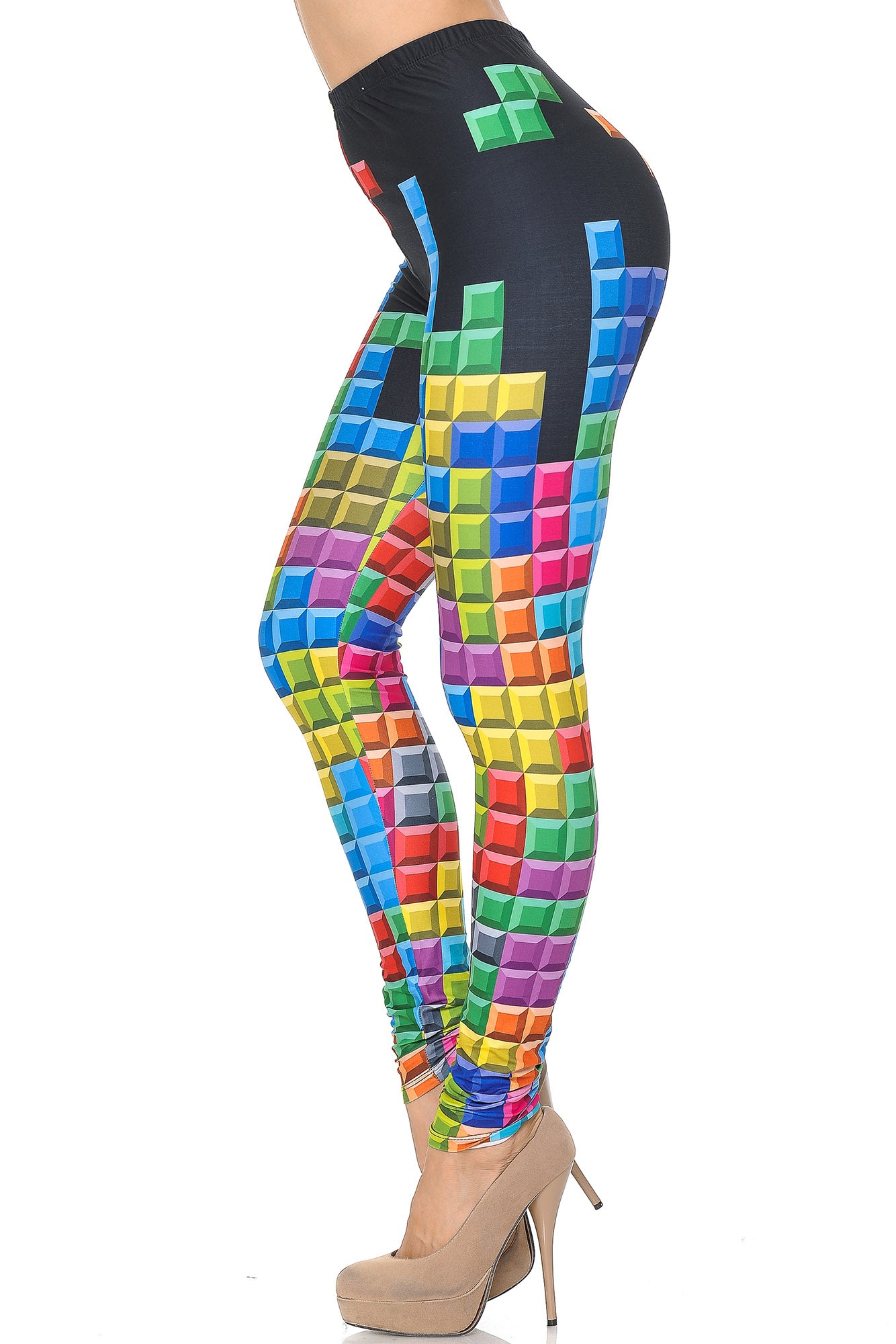 Creamy Soft Tetris Leggings - USA Fashion (One Size Regular,Multi Color Bold)