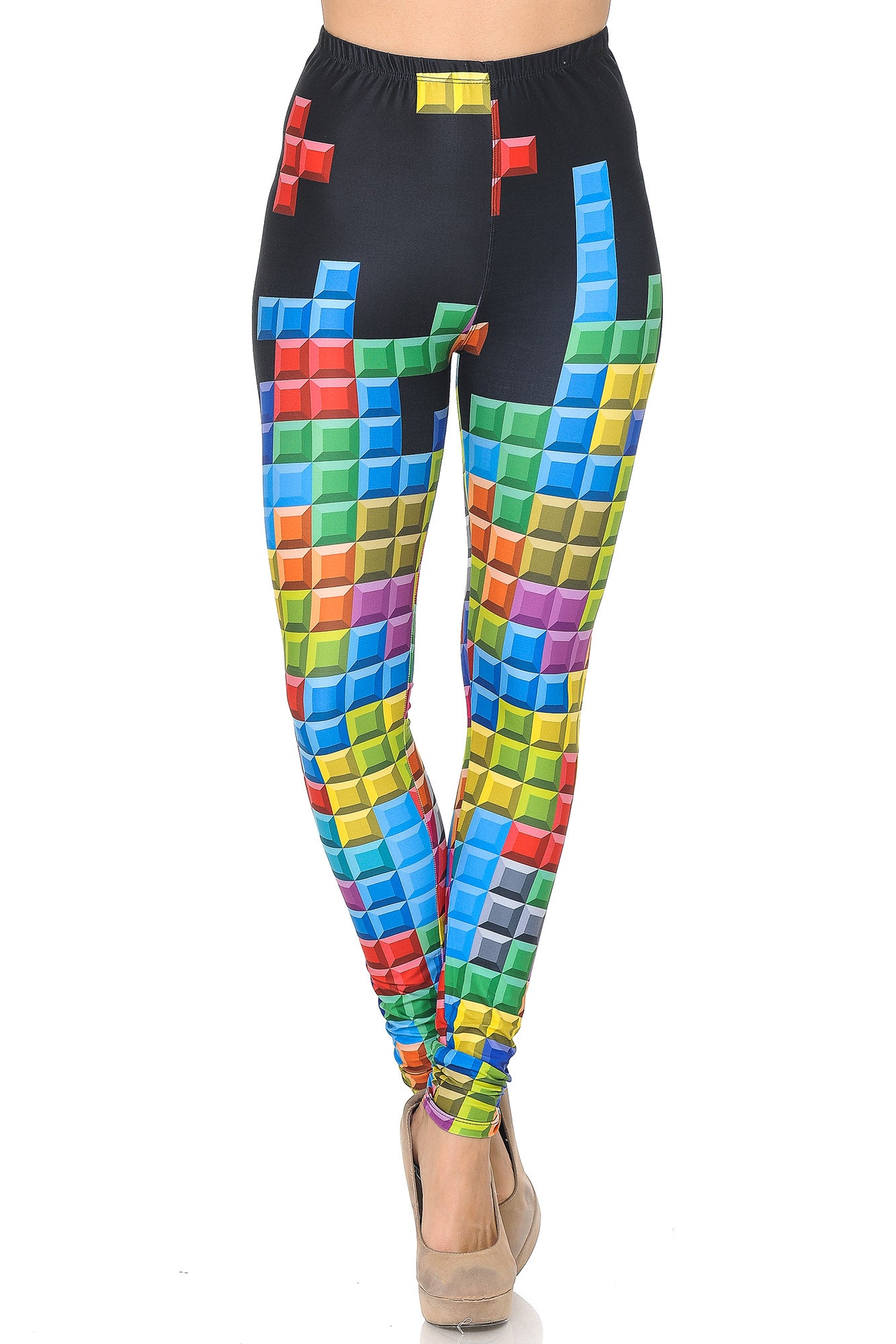 Creamy Soft Tetris Leggings - USA Fashion (One Size Regular,Multi Color Bold)