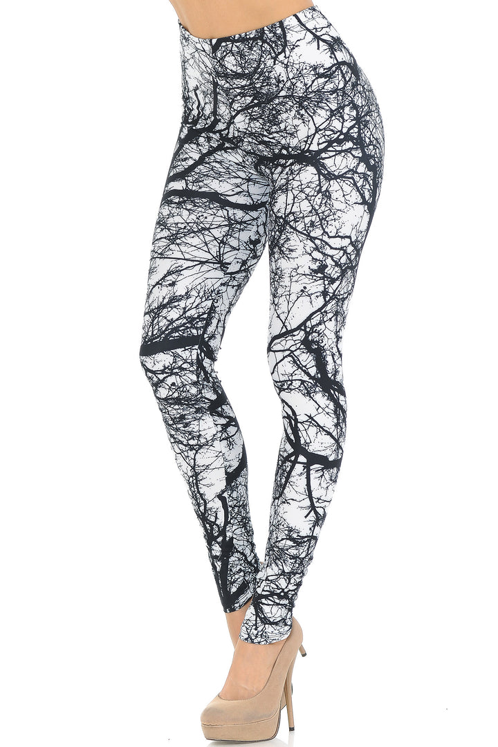 Creamy Soft Photo Negative Tree Extra Small Leggings - USA Fashion
