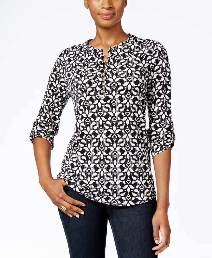 Charter Club Petite Printed Henley Blouse