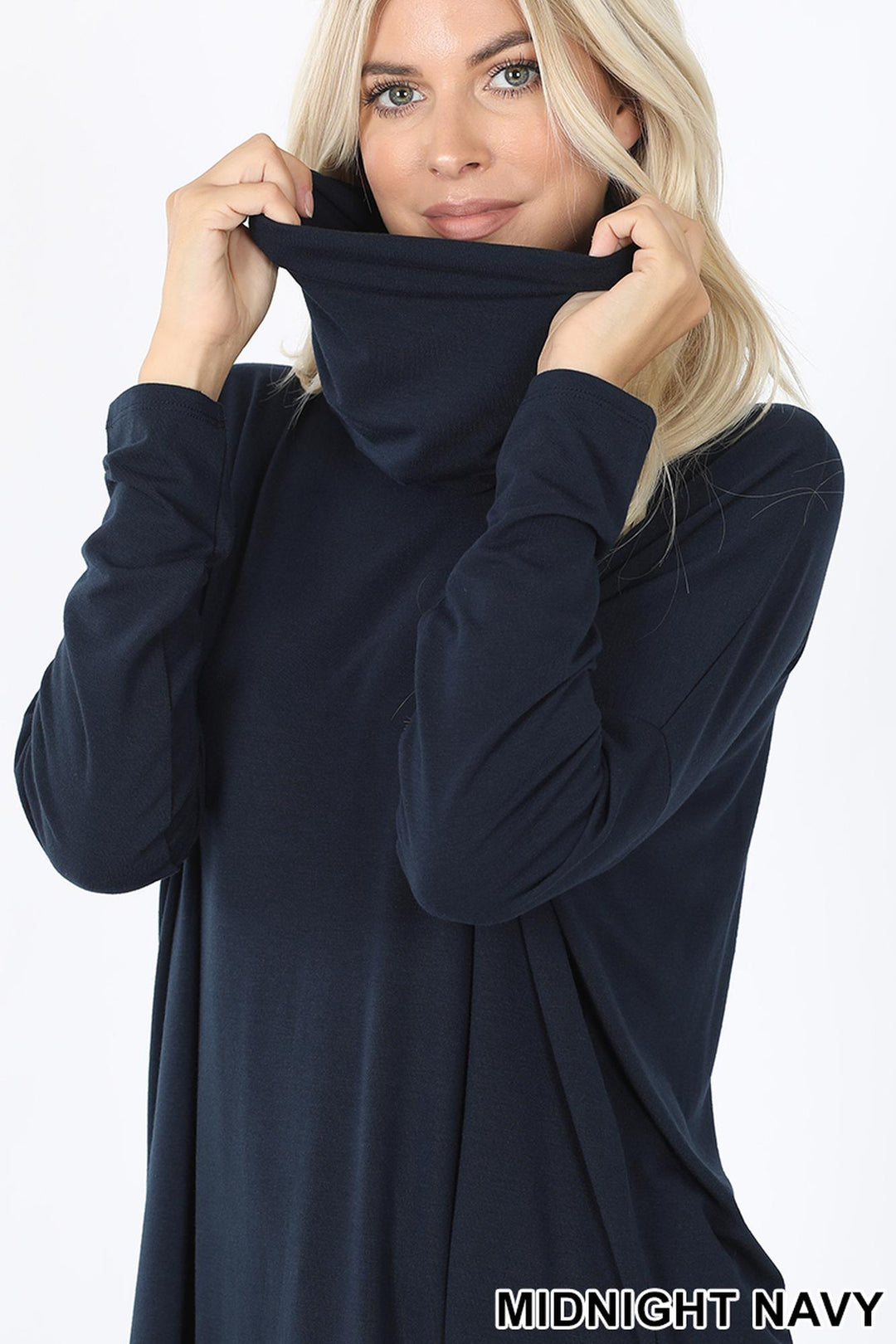 Cowl Neck Hi-Low Long Sleeve Plus Size Top