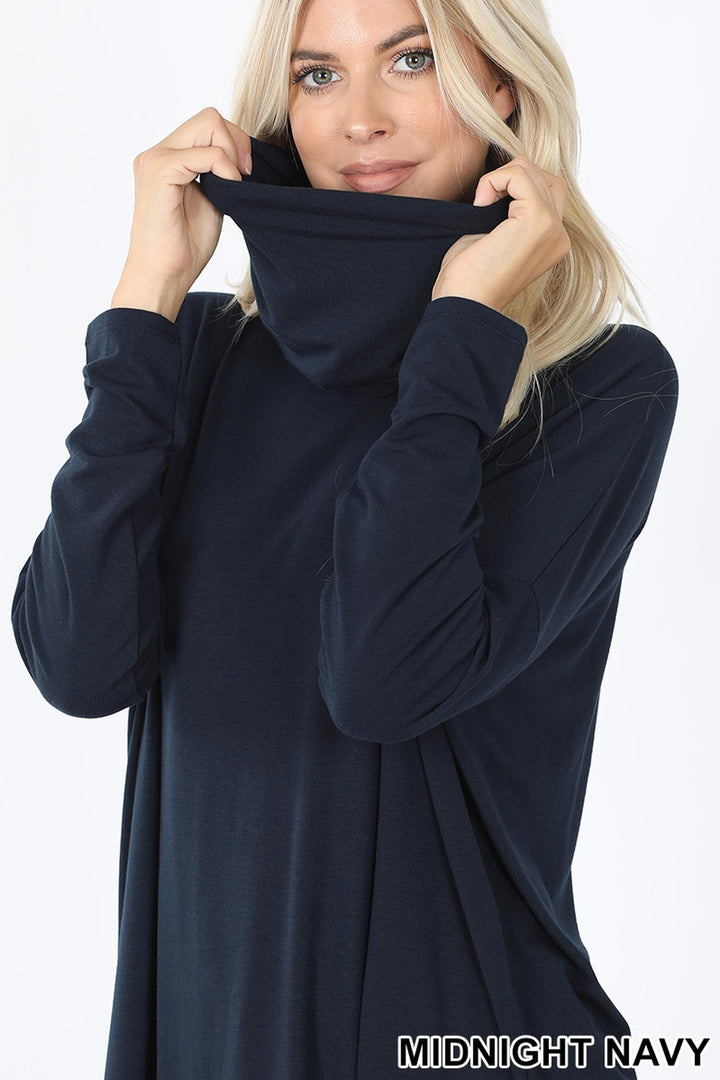 Cowl Neck Hi-Low Long Sleeve Plus Size Top