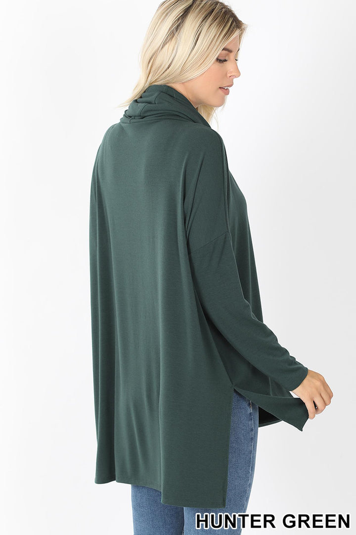 Cowl Neck Hi-Low Long Sleeve Plus Size Top