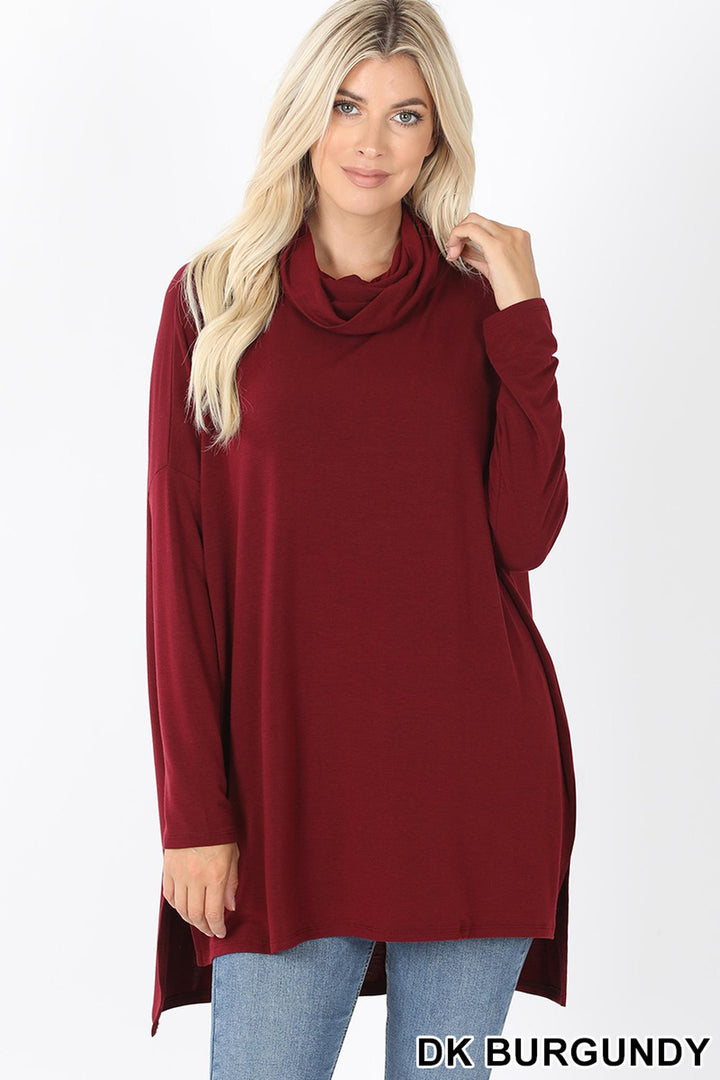 Cowl Neck Hi-Low Long Sleeve Plus Size Top