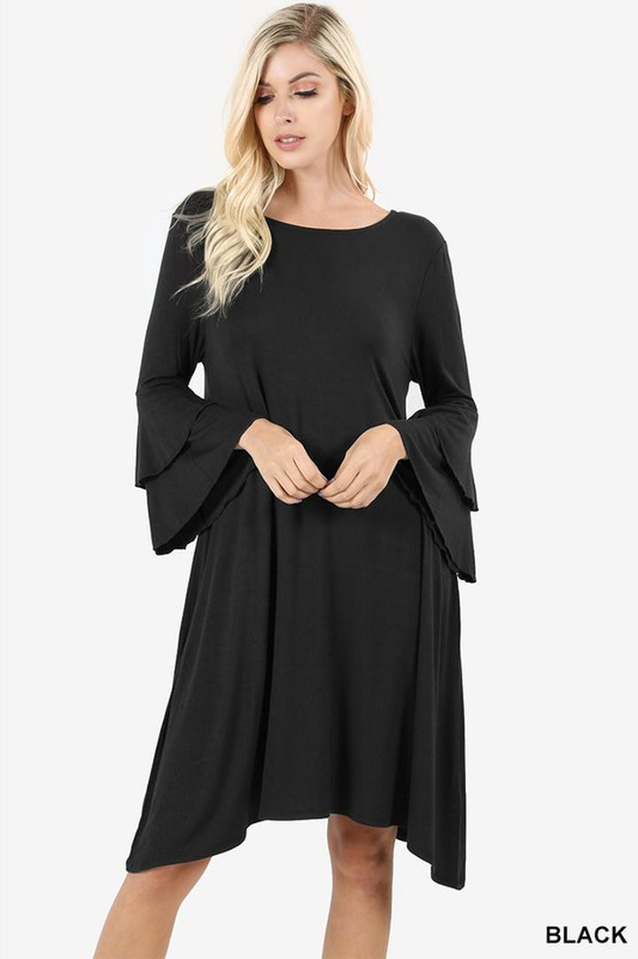Premium Double Bell Sleeve Asymmetrical Rayon Tunic / Dress