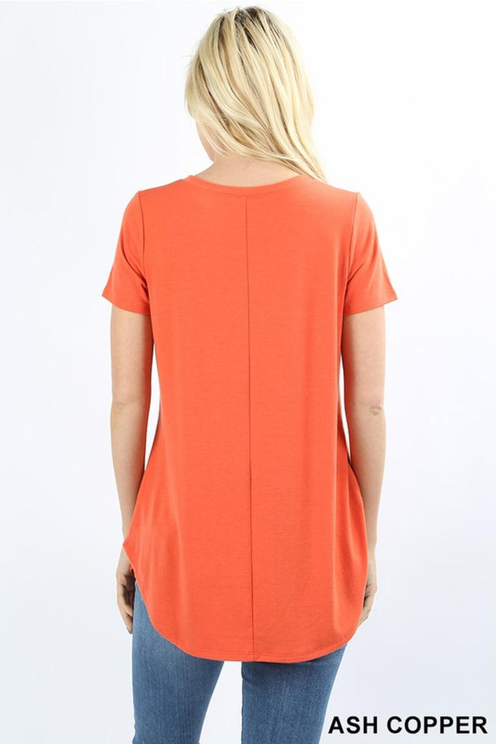 Premium Short Sleeve Relaxed Fit V-Neck Round Hem Top