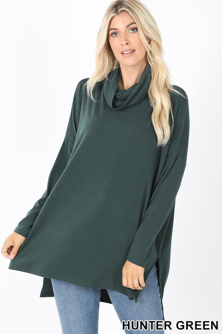Cowl Neck Hi-Low Long Sleeve Top