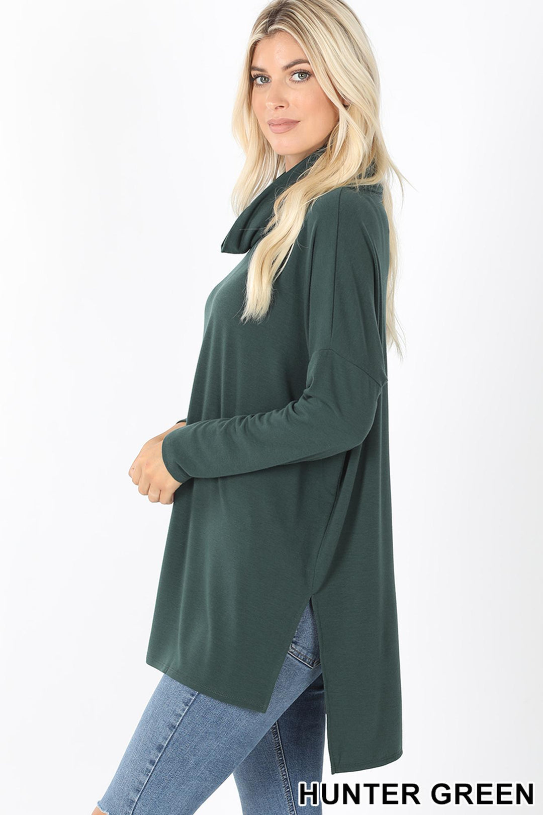 Cowl Neck Hi-Low Long Sleeve Top