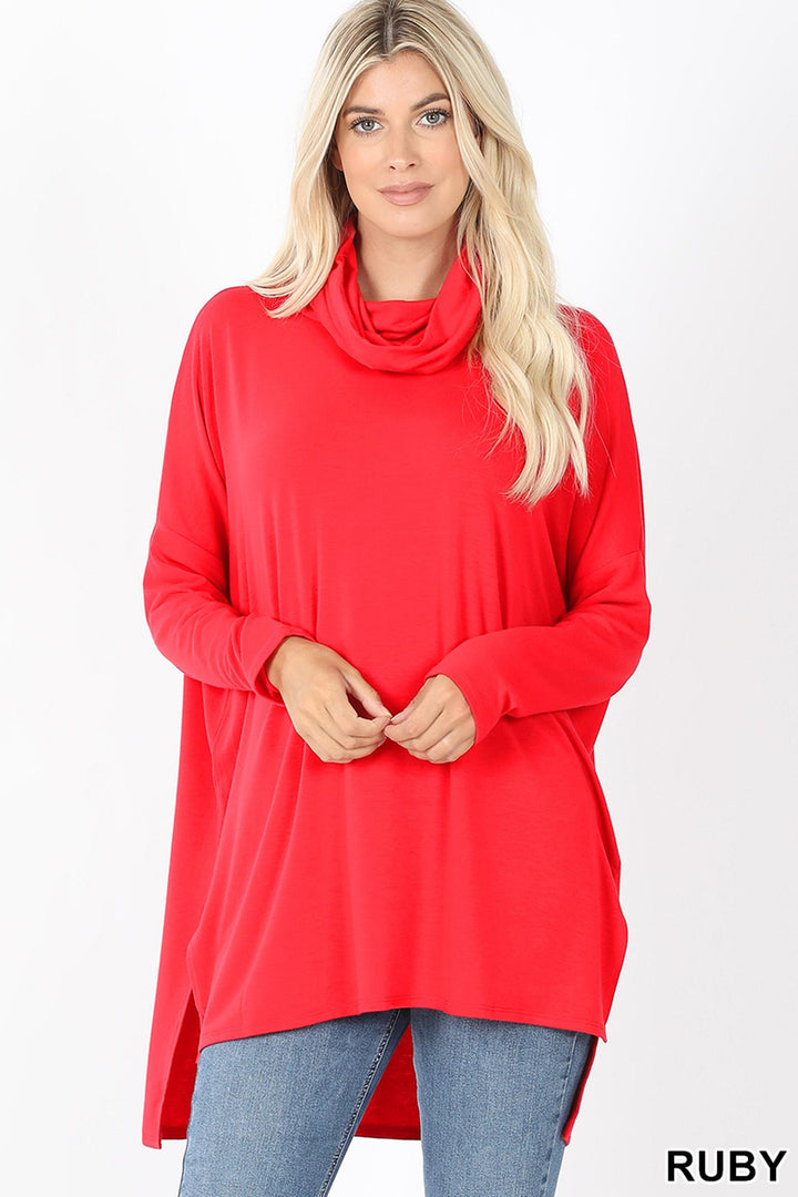 Cowl Neck Hi-Low Long Sleeve Top