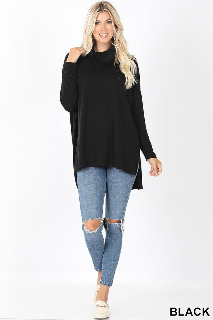 Cowl Neck Hi-Low Long Sleeve Top