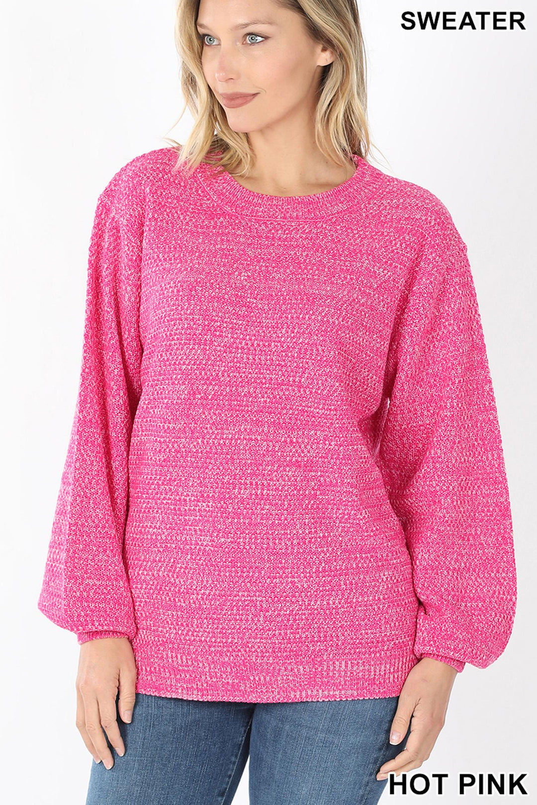 Balloon Sleeve Melange Sweater
