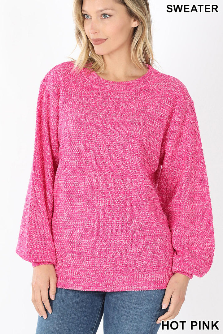 Balloon Sleeve Melange Sweater
