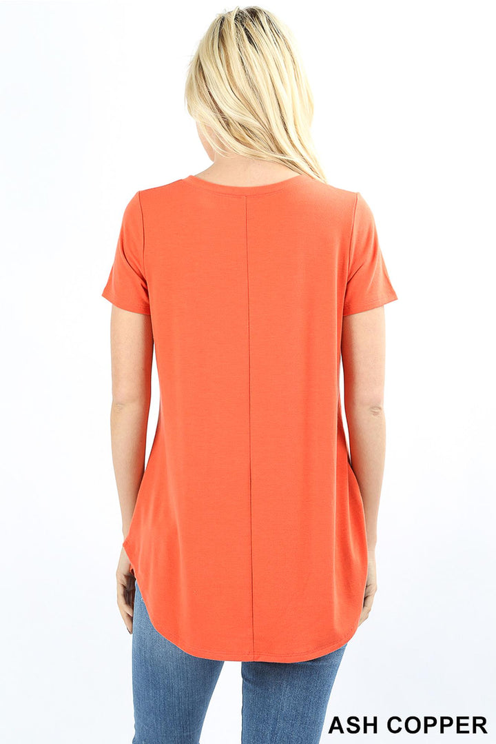 Premium Short Sleeve V-Neck Round Hem Top