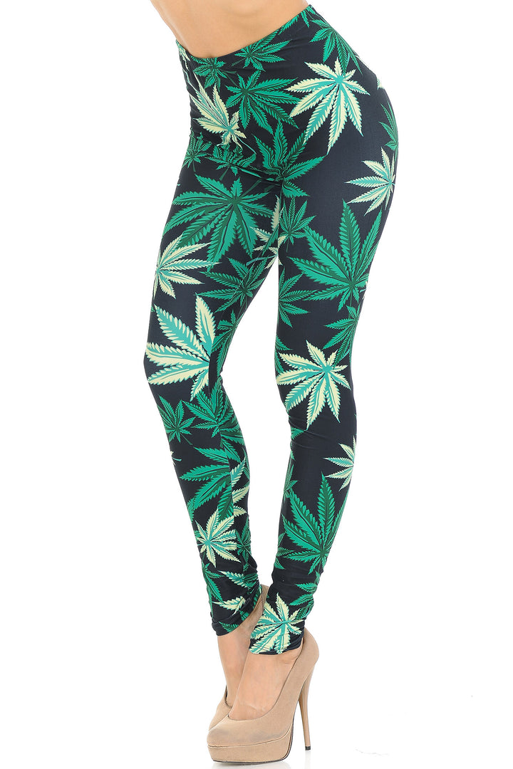 Creamy Soft Black Weed Extra Small Leggings - USA Fashion