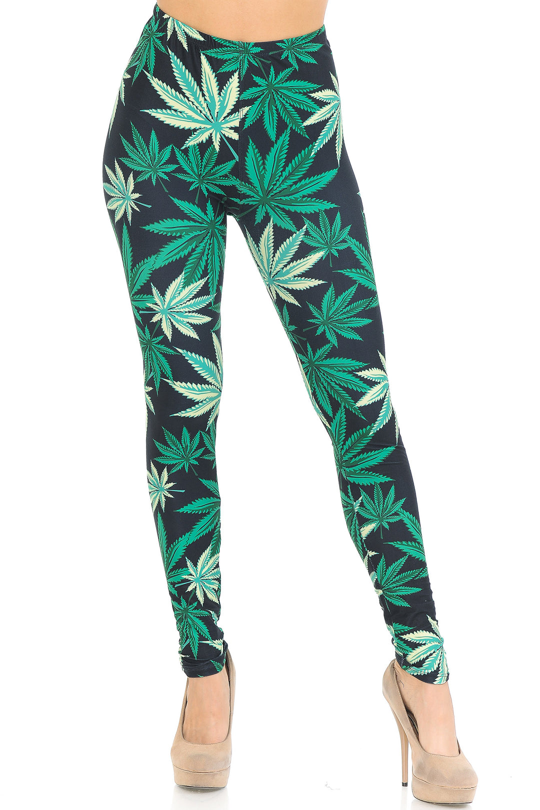 Creamy Soft Black Weed Extra Small Leggings - USA Fashion